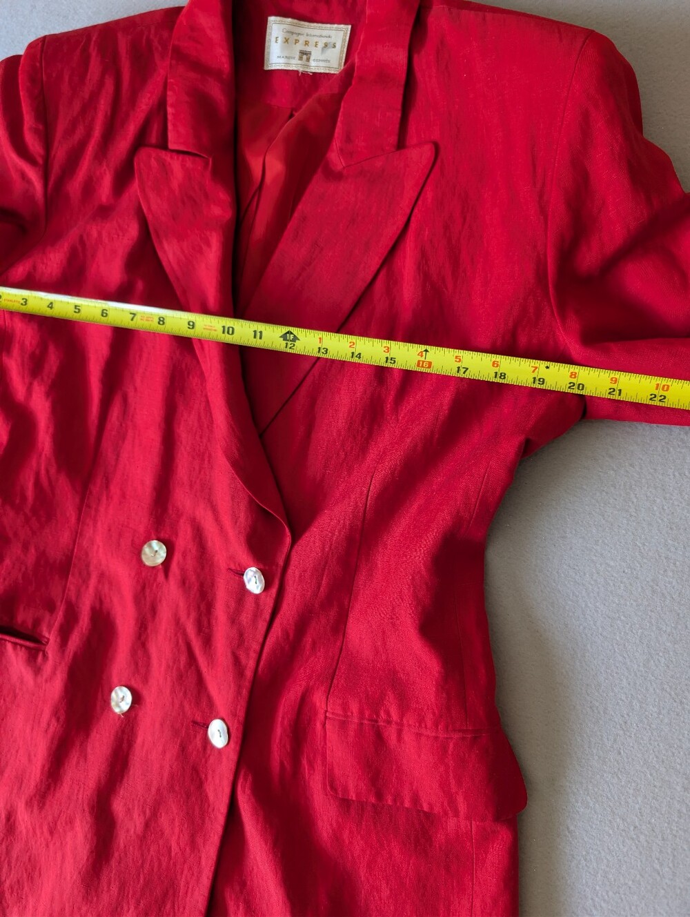 Vintage Red Silk Linen Tailored Blazer Jacket Shoulder Pads Buttons Sz 12 image 9